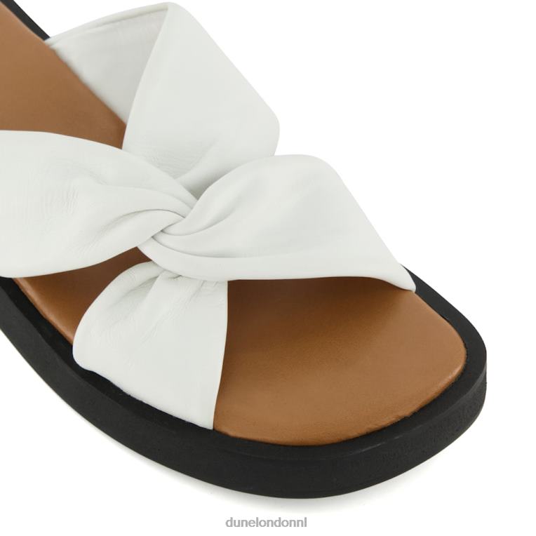 vrouwen R6DFZ79 lizo wit Dune London Leren platte sandalen met geknoopte bandjes