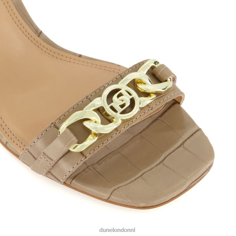 vrouwen R6DFZ170 handmatig taupe Dune London Sandalen met blokhak en kettingversiering met merklogo