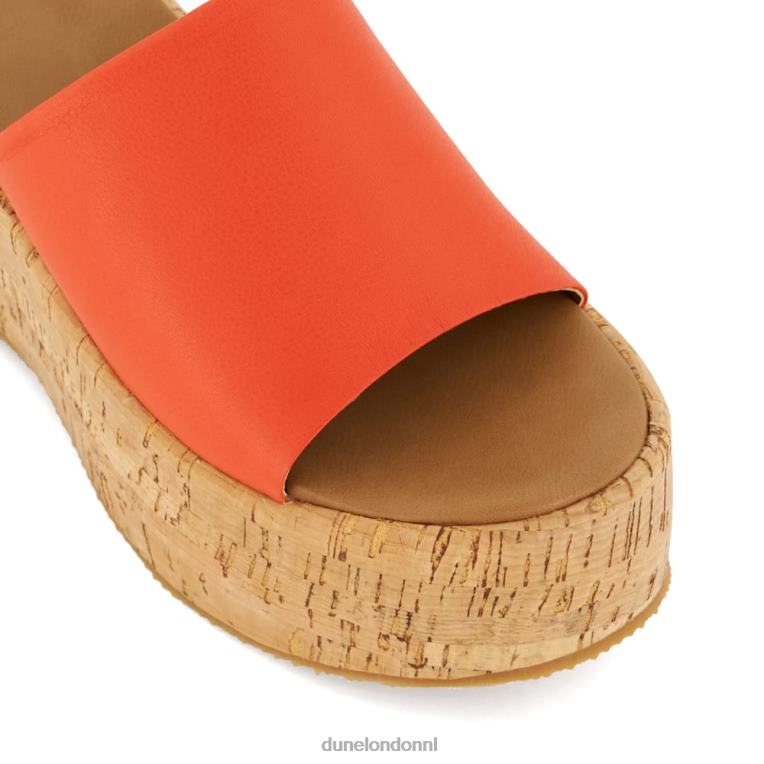 vrouwen R6DFZ37 kion oranje Dune London Platte leren sandalen van kurk