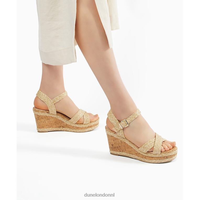 vrouwen R6DFZ435 kelisa beige Dune London Sandalen met gevlochten kurken sleehak en gekruiste bandjes