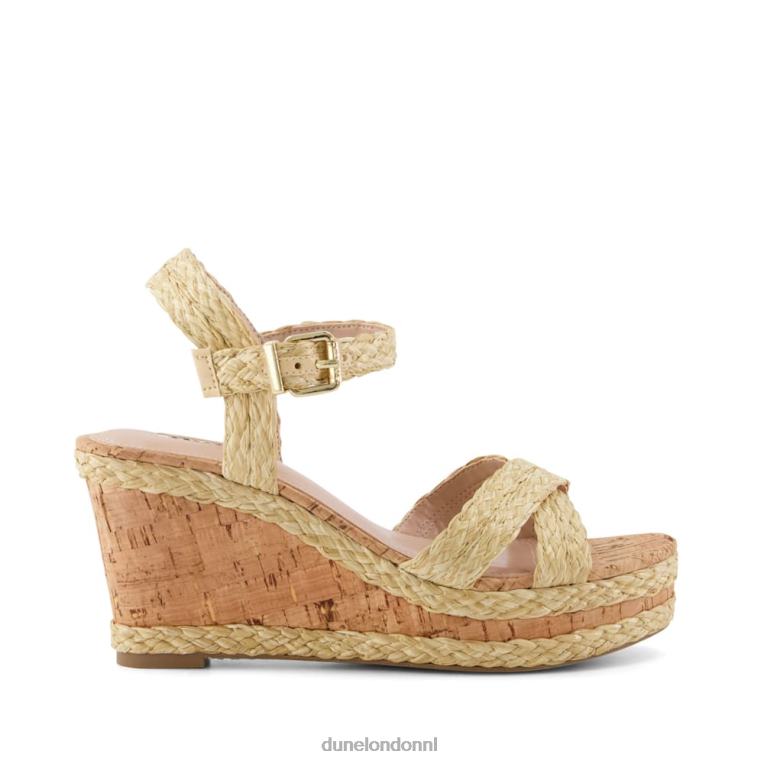 vrouwen R6DFZ435 kelisa beige Dune London Sandalen met gevlochten kurken sleehak en gekruiste bandjes