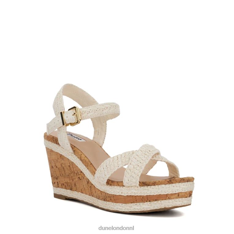 vrouwen R6DFZ452 kelisa wit Dune London Sandalen met gevlochten kurken sleehak en gekruiste bandjes