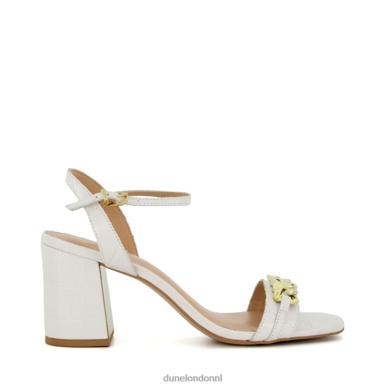 vrouwen R6DFZ472 handmatig wit Dune London Sandalen met blokhak en kettingversiering met merklogo