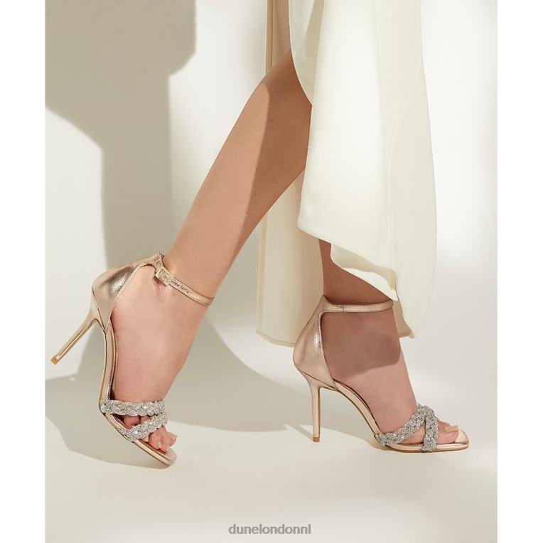 vrouwen R6DFZ550 melodieus rosé goud Dune London Sandalen met hak en metallic diamanten bandjes