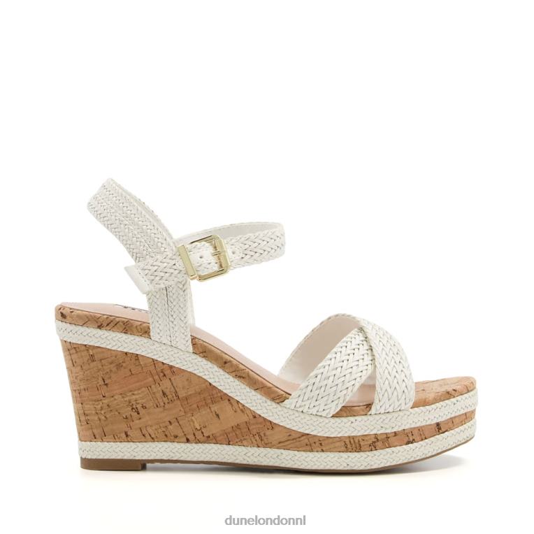 vrouwen R6DFZ577 kelisa gebroken wit Dune London Sandalen met gevlochten kurken sleehak en gekruiste bandjes