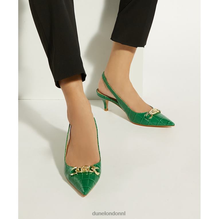 vrouwen R6DFZ132 huidig groente Dune London Slingback pumps met kittenhak en kettingafwerking