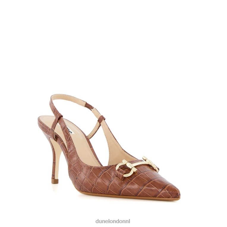 vrouwen R6DFZ382 Klik bruinen Dune London Slingback-courts met leren trensversiering en krokodilleneffect