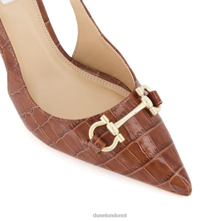 vrouwen R6DFZ382 Klik bruinen Dune London Slingback-courts met leren trensversiering en krokodilleneffect