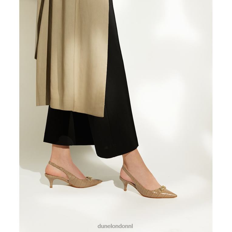 vrouwen R6DFZ470 huidig taupe Dune London Slingback pumps met kittenhak en kettingafwerking