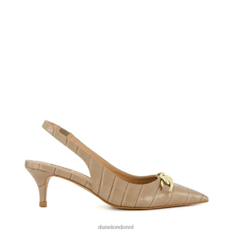 vrouwen R6DFZ470 huidig taupe Dune London Slingback pumps met kittenhak en kettingafwerking