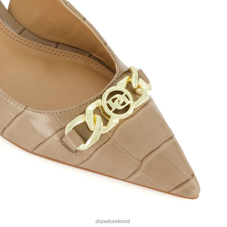 vrouwen R6DFZ470 huidig taupe Dune London Slingback pumps met kittenhak en kettingafwerking