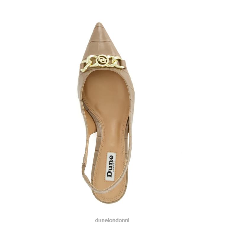 vrouwen R6DFZ470 huidig taupe Dune London Slingback pumps met kittenhak en kettingafwerking