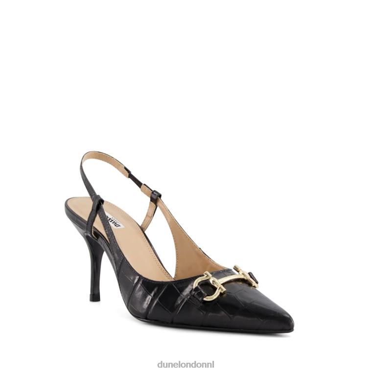 vrouwen R6DFZ509 Klik zwart Dune London Slingback-courts met leren trensversiering en krokodilleneffect