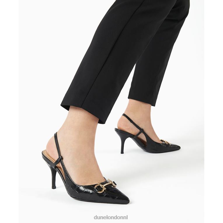 vrouwen R6DFZ509 Klik zwart Dune London Slingback-courts met leren trensversiering en krokodilleneffect