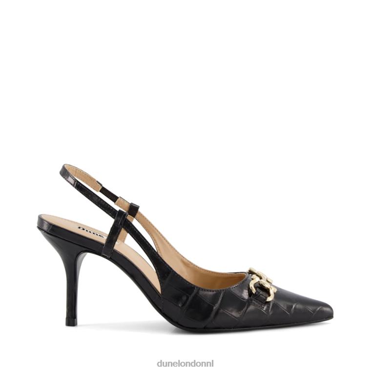 vrouwen R6DFZ509 Klik zwart Dune London Slingback-courts met leren trensversiering en krokodilleneffect