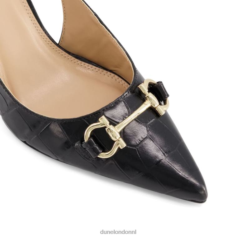 vrouwen R6DFZ509 Klik zwart Dune London Slingback-courts met leren trensversiering en krokodilleneffect