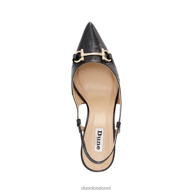 vrouwen R6DFZ509 Klik zwart Dune London Slingback-courts met leren trensversiering en krokodilleneffect