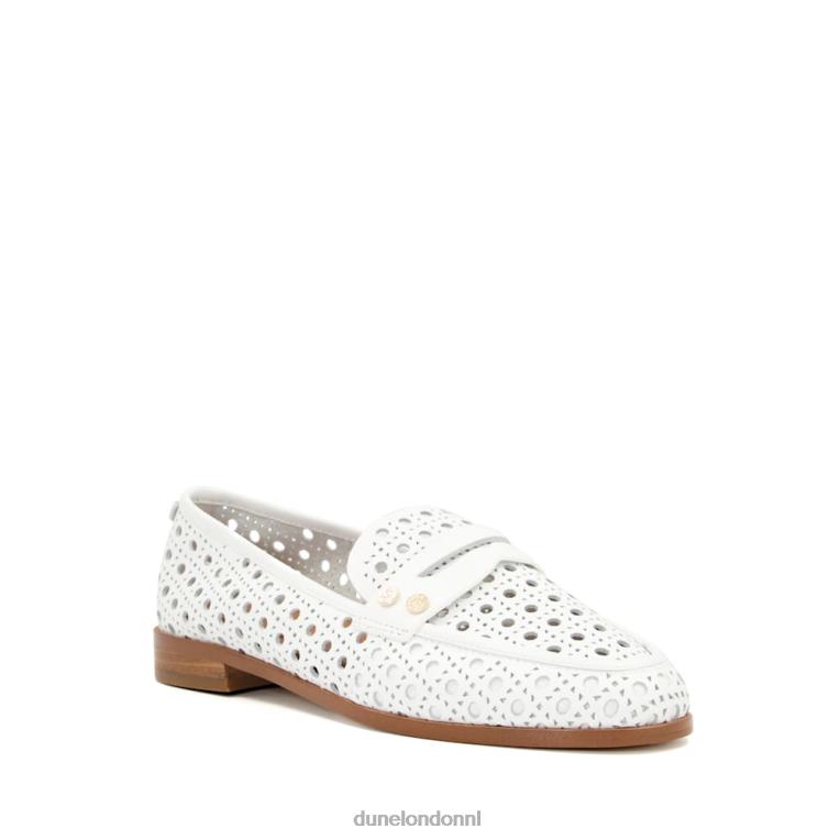 vrouwen R6DFZ106 glinsterde wit Dune London Penny loafers met lasergesneden details