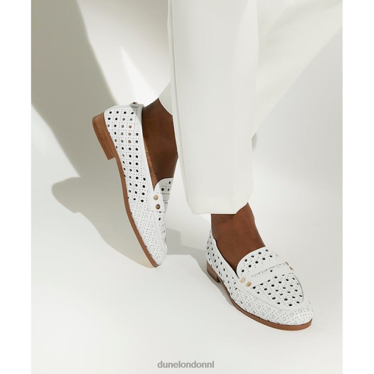 vrouwen R6DFZ106 glinsterde wit Dune London Penny loafers met lasergesneden details