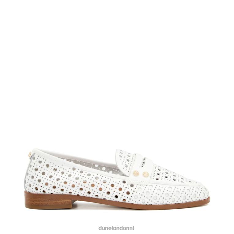 vrouwen R6DFZ106 glinsterde wit Dune London Penny loafers met lasergesneden details