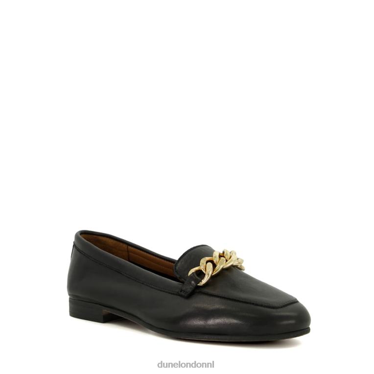 vrouwen R6DFZ148 goudsmid zwart Dune London Leren loafers met brede pasvorm en kettingafwerking