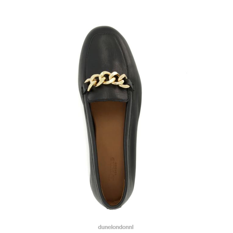 vrouwen R6DFZ148 goudsmid zwart Dune London Leren loafers met brede pasvorm en kettingafwerking