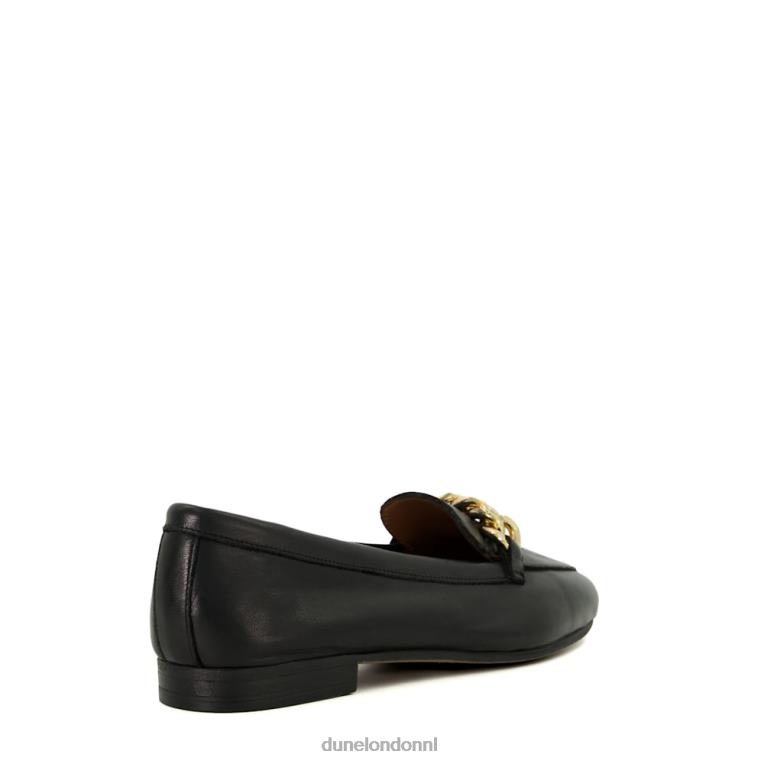 vrouwen R6DFZ148 goudsmid zwart Dune London Leren loafers met brede pasvorm en kettingafwerking