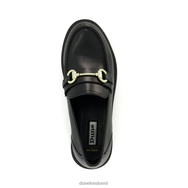 vrouwen R6DFZ156 galger zwart Dune London Loafers met brede pasvorm en grove trensversiering