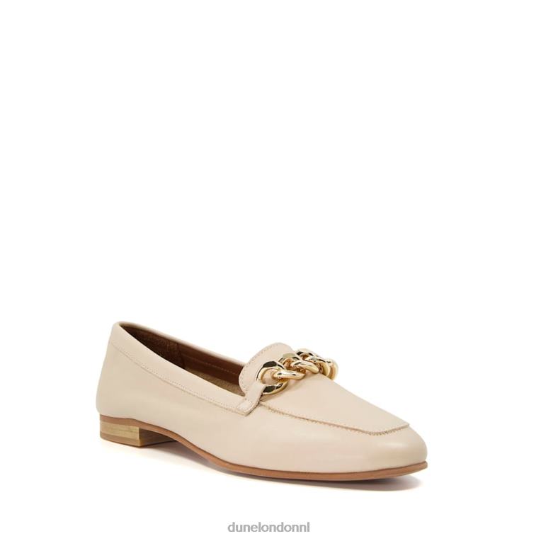 vrouwen R6DFZ219 goudsmid ecru Dune London Leren loafers met kettingafwerking - Klik op de afbeelding om het venster te sluiten