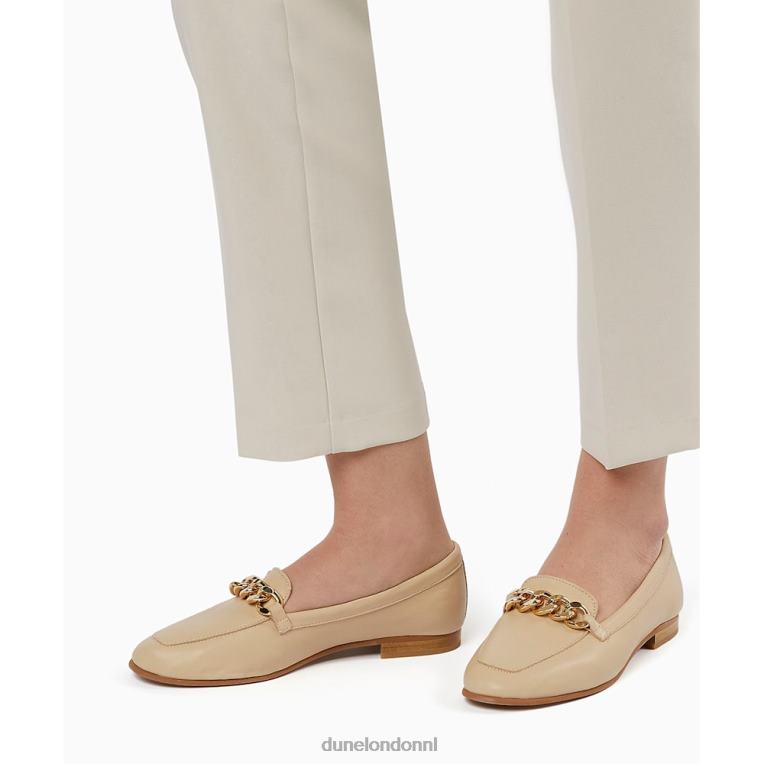 vrouwen R6DFZ219 goudsmid ecru Dune London Leren loafers met kettingafwerking