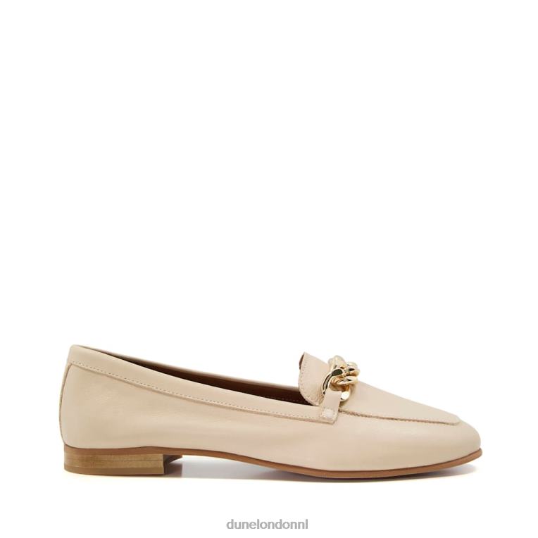 vrouwen R6DFZ219 goudsmid ecru Dune London Leren loafers met kettingafwerking