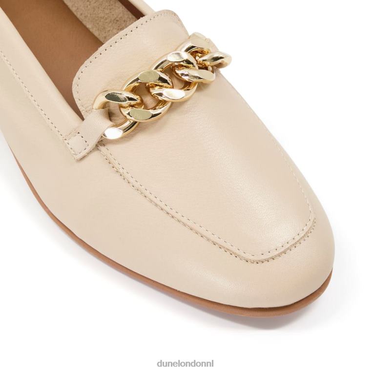 vrouwen R6DFZ219 goudsmid ecru Dune London Leren loafers met kettingafwerking