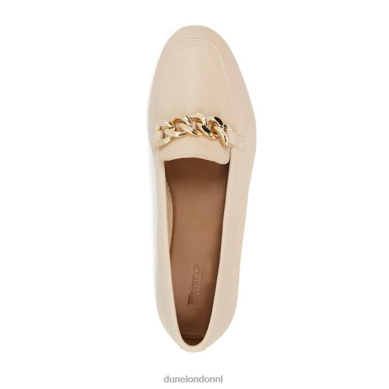 vrouwen R6DFZ219 goudsmid ecru Dune London Leren loafers met kettingafwerking