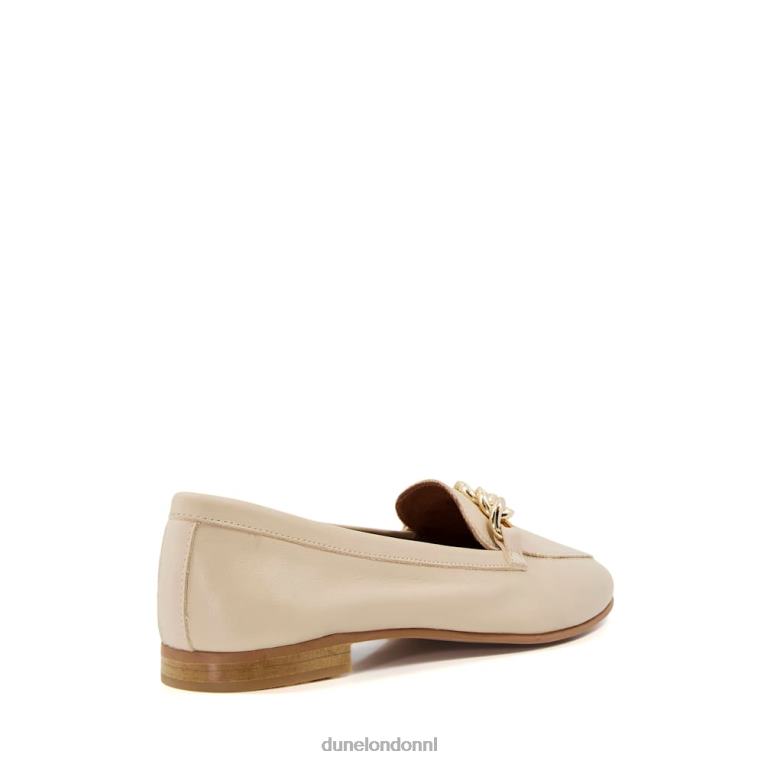 vrouwen R6DFZ219 goudsmid ecru Dune London Leren loafers met kettingafwerking