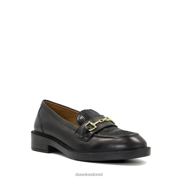 vrouwen R6DFZ299 rooster zwart Dune London Loafers met lederen trensversiering - Klik op de afbeelding om het venster te sluiten