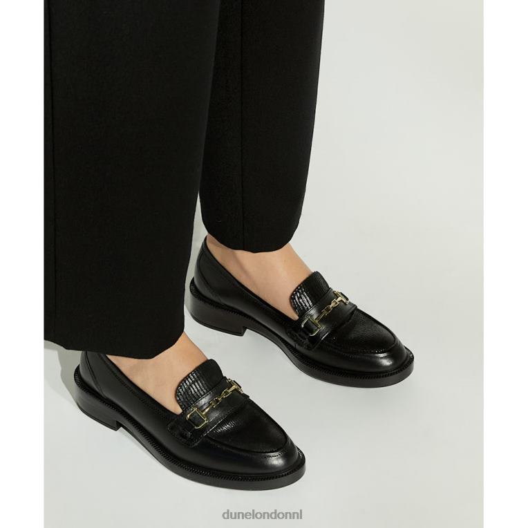 vrouwen R6DFZ299 rooster zwart Dune London Loafers met lederen trensversiering