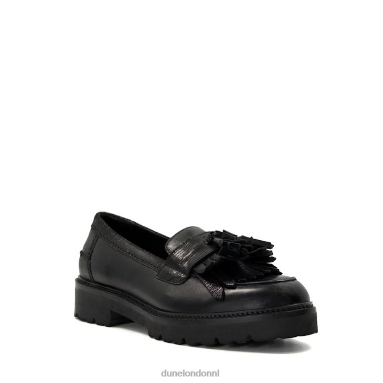 vrouwen R6DFZ326 voogd zwart Dune London Leren loafers met franjes - Klik op de afbeelding om het venster te sluiten