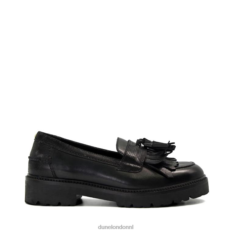 vrouwen R6DFZ326 voogd zwart Dune London Leren loafers met franjes