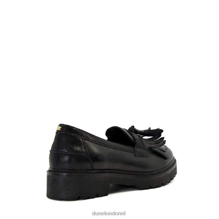 vrouwen R6DFZ326 voogd zwart Dune London Leren loafers met franjes