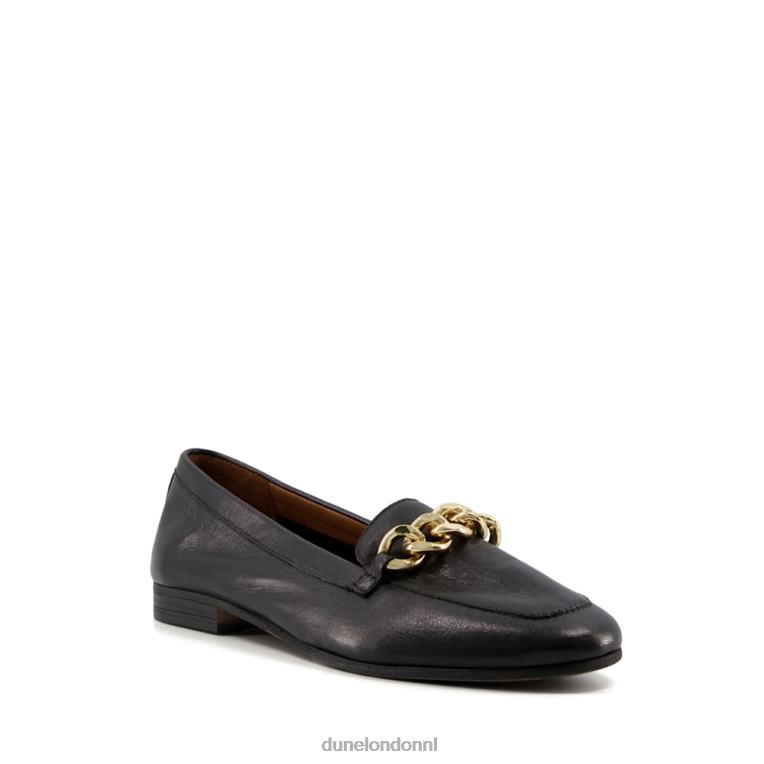 vrouwen R6DFZ348 goudsmid zwart Dune London Leren loafers met kettingafwerking - Klik op de afbeelding om het venster te sluiten