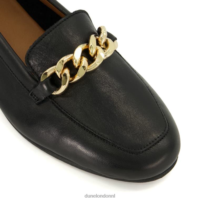 vrouwen R6DFZ348 goudsmid zwart Dune London Leren loafers met kettingafwerking