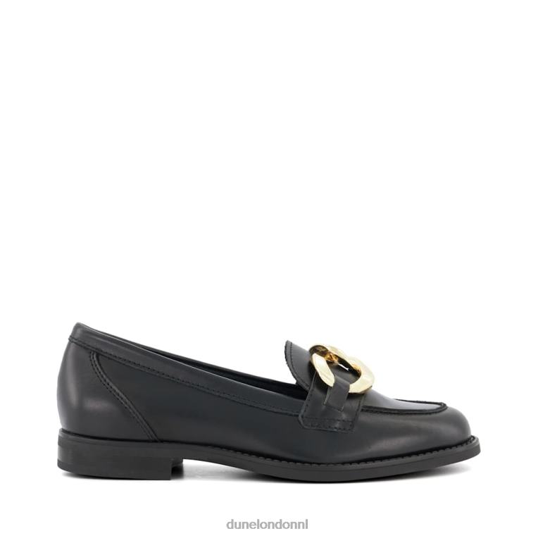 vrouwen R6DFZ46 godin zwart Dune London Leren loafers met kettingdetail