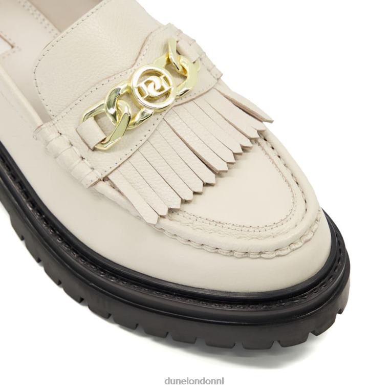 vrouwen R6DFZ477 Georgië ecru Dune London Dikke loafers met ketting-kwastjesdetail