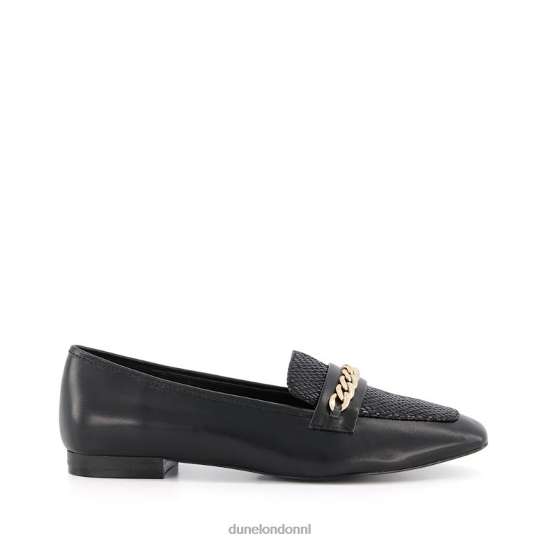 vrouwen R6DFZ543 glinstert zwart Dune London Loafer met kettingafwerking