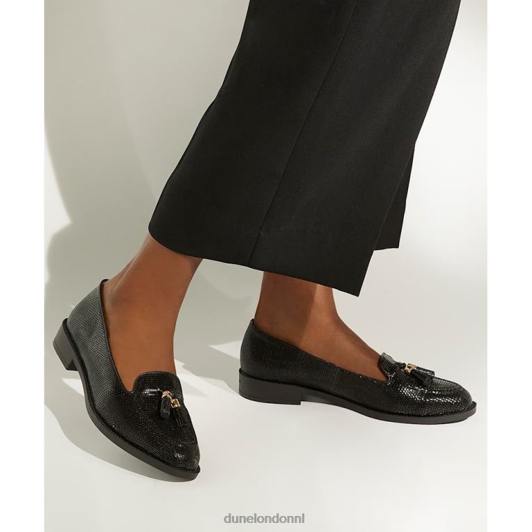 vrouwen R6DFZ549 globaal zwart Dune London Leren loafers met kwastjes