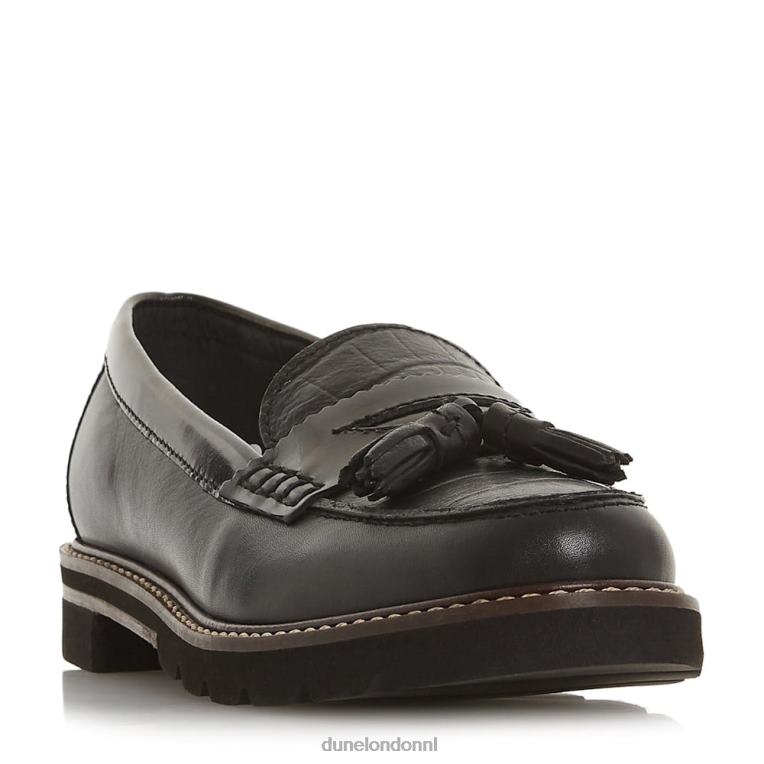 vrouwen R6DFZ660 gennia zwart Dune London Loafer met getextureerde kwastjes