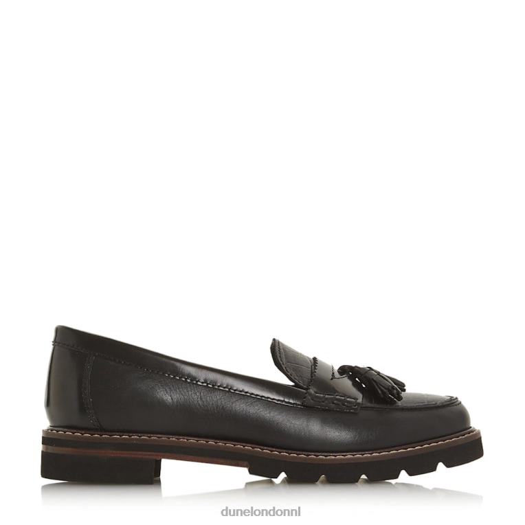 vrouwen R6DFZ660 gennia zwart Dune London Loafer met getextureerde kwastjes