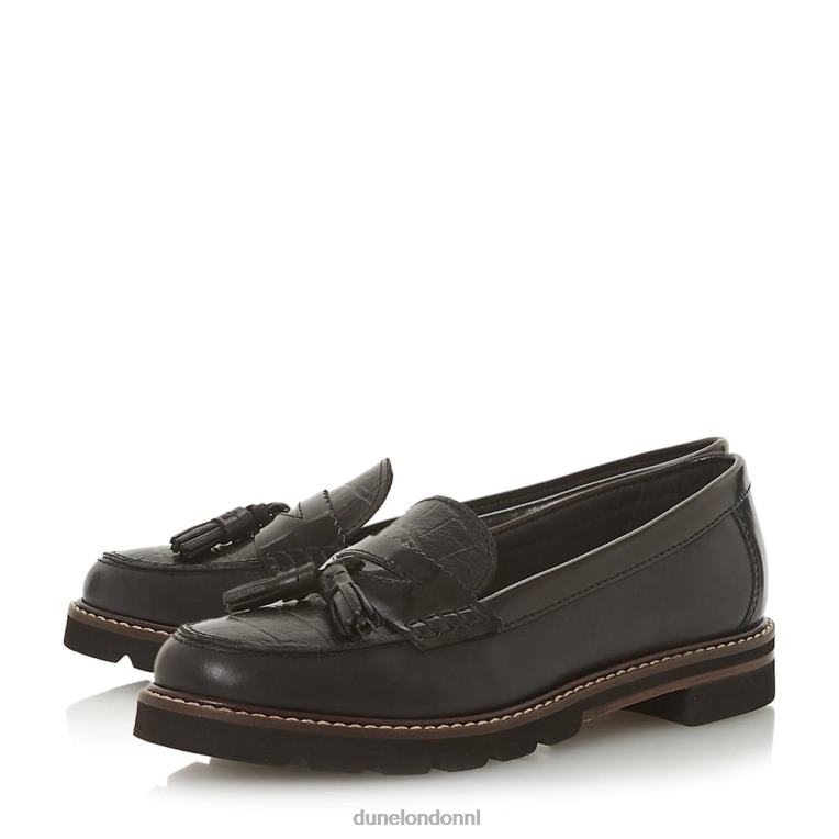 vrouwen R6DFZ660 gennia zwart Dune London Loafer met getextureerde kwastjes