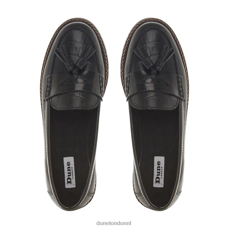 vrouwen R6DFZ660 gennia zwart Dune London Loafer met getextureerde kwastjes