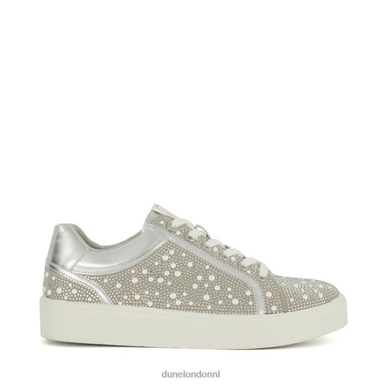 vrouwen R6DFZ206 altijd zilver Dune London Metallic sneakers verfraaid met diamanten